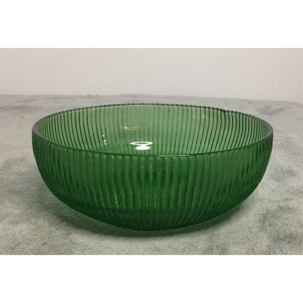 Vintage E.O. Brody Co Emerald Green Ribbed Glass Bowl 6" Cleveland OH‎ USA Made